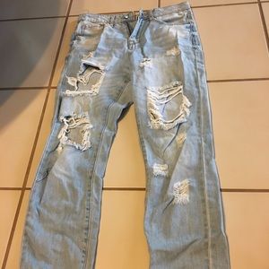 Denim ripped boyfriend jeans